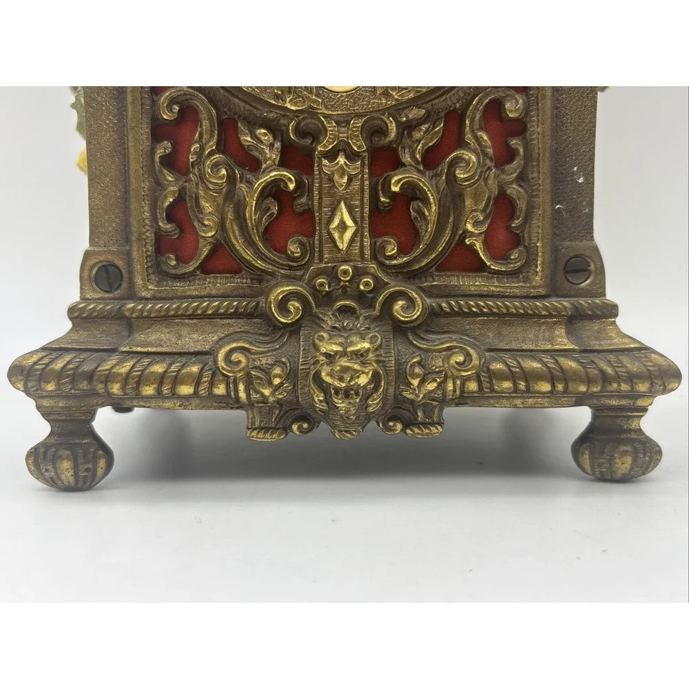 Antique Franz Hermle Ornate Brass Mantel Clock Mechanical 130-070 Roman Numerals